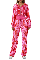 SUPER WHOLESALE | Velvet Heart Print Hooded Sweatshirt Fashion Set