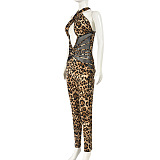 SUPER WHOLESALE | Sheer Mesh Patchwork Leopard Print Backless Jumpsuit