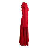 SUPER WHOLESALE | Valentine red high-slit pleated maxi dress