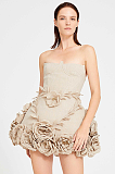 SUPER WHOLESALE | Off-Shoulder Strapless Slim-Fit Floral Puff Gown