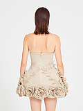 SUPER WHOLESALE | Off-Shoulder Strapless Slim-Fit Floral Puff Gown