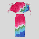 SUPER WHOLESALE | Printed Bat Shoulder Skirt Set