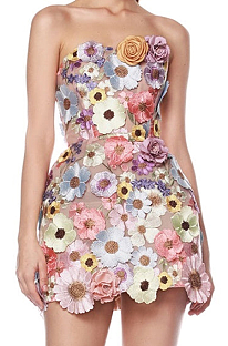 SUPER WHOLESALE | Floral Embroidered Strapless Slim-fit Dress