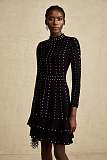 SUPER WHOLESALE | Fabienne black Crystal-embellished Ruffled Knitted Mini Dress