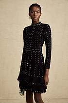 SUPER WHOLESALE | Fabienne black Crystal-embellished Ruffled Knitted Mini Dress