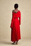 SUPER WHOLESALE | Valentine red high-slit pleated maxi dress