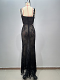 SUPER WHOLESALE | Black Crossover Crystal-embellished Maxi Dress
