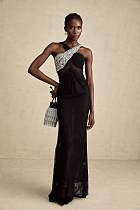 SUPER WHOLESALE | Black Crossover Crystal-embellished Maxi Dress