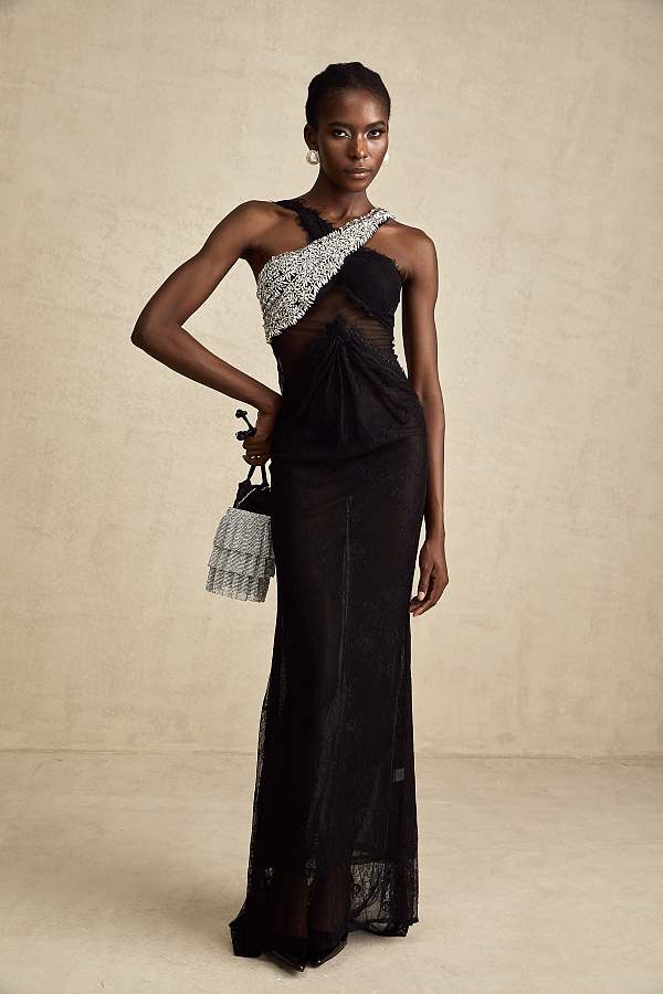 SUPER WHOLESALE | Black Crossover Crystal-embellished Maxi Dress