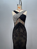 SUPER WHOLESALE | Black Crossover Crystal-embellished Maxi Dress