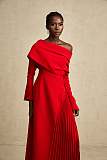 SUPER WHOLESALE | Valentine red high-slit pleated maxi dress