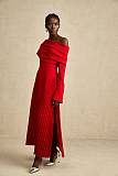 SUPER WHOLESALE | Valentine red high-slit pleated maxi dress