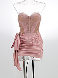 SUPER WHOLESALE | Sheer Lace Mesh Strapless Dress – High-End Elegant Ruched Bodycon Gown