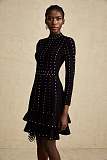 SUPER WHOLESALE | Fabienne black Crystal-embellished Ruffled Knitted Mini Dress