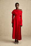 SUPER WHOLESALE | Valentine red high-slit pleated maxi dress