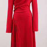 SUPER WHOLESALE | Valentine red high-slit pleated maxi dress
