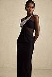 SUPER WHOLESALE | Black Crossover Crystal-embellished Maxi Dress