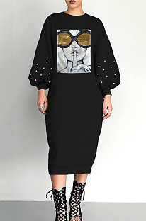 SUPER WHOLESALE | Bubble Sleeve Beaded Appliqué Long Sleeve Dress