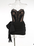SUPER WHOLESALE | Sheer Lace Mesh Strapless Dress – High-End Elegant Ruched Bodycon Gown