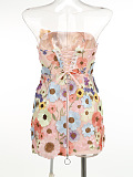 SUPER WHOLESALE | Floral Embroidered Strapless Slim-fit Dress