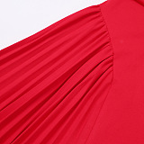 SUPER WHOLESALE | Valentine red high-slit pleated maxi dress