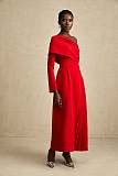 SUPER WHOLESALE | Valentine red high-slit pleated maxi dress