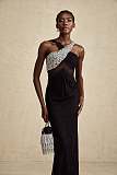 SUPER WHOLESALE | Black Crossover Crystal-embellished Maxi Dress