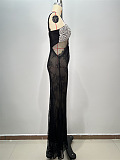 SUPER WHOLESALE | Black Crossover Crystal-embellished Maxi Dress