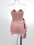 SUPER WHOLESALE | Sheer Lace Mesh Strapless Dress – High-End Elegant Ruched Bodycon Gown