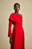 SUPER WHOLESALE | Valentine red high-slit pleated maxi dress