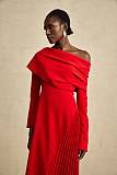SUPER WHOLESALE | Valentine red high-slit pleated maxi dress