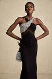 SUPER WHOLESALE | Black Crossover Crystal-embellished Maxi Dress