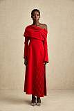 SUPER WHOLESALE | Valentine red high-slit pleated maxi dress