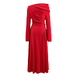 SUPER WHOLESALE | Valentine red high-slit pleated maxi dress