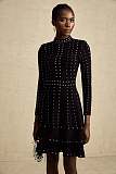 SUPER WHOLESALE | Fabienne black Crystal-embellished Ruffled Knitted Mini Dress
