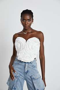 SUPER WHOLESALE |White Floral-appliqué Top
