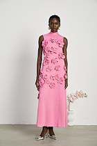 SUPER WHOLESALE |  Bow-tie faux-flower Embellished Sleeveless Maxi Dress in Pink
