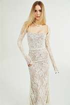 SUPER WHOLESALE |White Floral Lace Mesh Maxi Dress