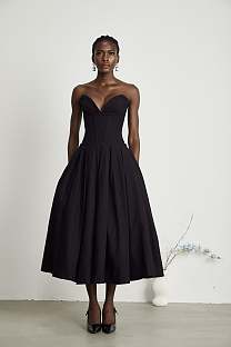 SUPER WHOLESALE |Off-shoulder Corset Midi Dress Black
