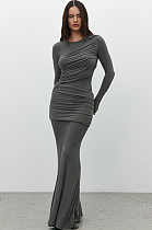SUPER WHOLESALE | Fitted Ruched Panel Long Sleeve Dress