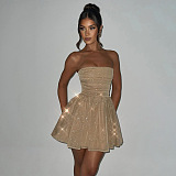SUPER WHOLESALE |  Strapless Bling Bling Fitted Mesh Dress
