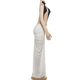 SUPER WHOLESALE | Half High Neck Long Sleeve Color-Block Pleated Dress