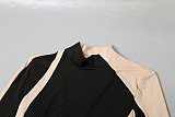 SUPER WHOLESALE | Half High Neck Long Sleeve Color-Block Pleated Dress