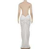 SUPER WHOLESALE | Half High Neck Long Sleeve Color-Block Pleated Dress