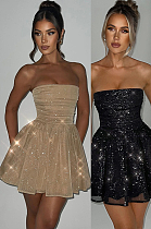 SUPER WHOLESALE |  Strapless Bling Bling Fitted Mesh Dress