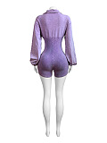 SUPER WHOLESALE | Washed Vintage Style Lapel Deep V-Neck Fitted Long Sleeve Jumpsuit