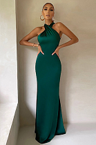 SUPER WHOLESALE |Sexy Solid Color Slim-Fit Sleeveless Backless Dress in Cyan