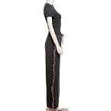 SUPER WHOLESALE | Round-neck embroidered short-sleeve T-shirt with high-waisted colorful fringe casual pants