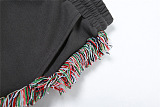 SUPER WHOLESALE | Round-neck embroidered short-sleeve T-shirt with high-waisted colorful fringe casual pants