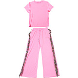 SUPER WHOLESALE | Round-neck embroidered short-sleeve T-shirt with high-waisted colorful fringe casual pants
